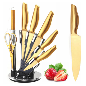 Gold Kitchen Knife Set with Block, Gold Titanium-Coated High Carbon Stainless Steel Non-Rust Chef Knives,Ideal Gifts for Wome Home Cooking