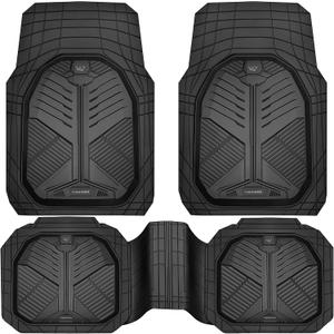 CAR PASS Heavy Duty Rubber Car Mats, Deep-Dish Odorless Car Floor Mats All Weather, Universal Trim-to-Fit for SUVs Trucks Sedans, Waterproof Anti-Slip, 3 Pieces V12 Black