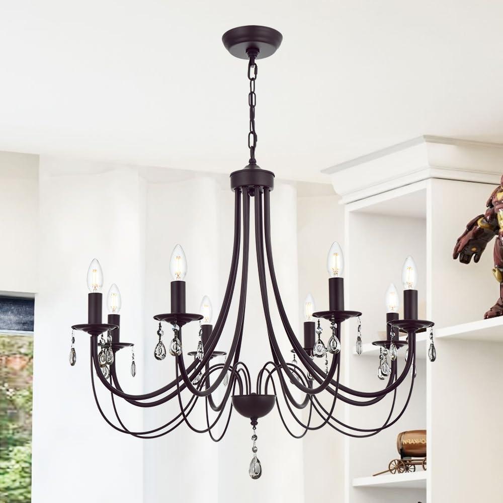 Farmhouse Chandeliers 8 Lights Oil Rubbed Bronze Pendant Lighting Dining Room Light Fixtures Modern Crystal Ceiling Light Fixtures
