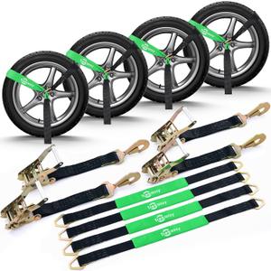 Trekassy 2in x 12ft Car Tie Down Straps for Trailers Heavy Duty (4PK), 10000lbs Break Strength, Include 4 Axle Straps (Black)