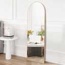 OLIXIS Arched Full Length Mirror 59"x16" for Bedroom, Full Body Mirror with Stand, Hanging or Leaning for Wall, Aluminum Alloy Thin Frame Floor Standing for Living Room, Tall, Gold
