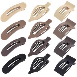 12 Pack Flat Hair Clips for Women-3 Styles Matte Neutral Flat Claw Clips, Black, Blonde, Light Brown & Dark Brown, Thick & Thin Hair Styling Accessories