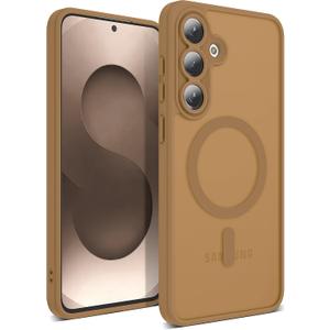 Compatible with Samsung Galaxy S25 FE,Compatible with MagSafe Transparent Clear Design Frame Matte Phone Case Shockproof Protective Cover for Women Girls Brown