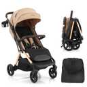 Gromast 2 in 1 Baby Stroller, Portable Travel Newborn Toddler Stroller with Cup Holder & UPF 50+ Canopy, One-Hand Automatic Folding - Khaki