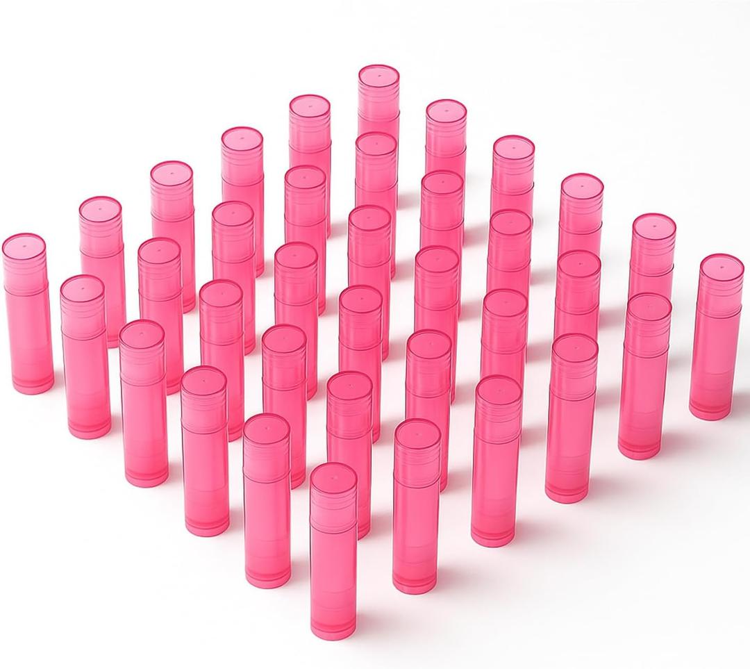 50Pcs Red Plastic Lipstick Containers with Caps 5g Empty Lip Balm Tubes DIY Lip Gloss Balm Stick Tube,Travel Refillable Cosmetic Lipstick Bottle for Lip Balms, Lipsticks, Chapsticks or Solid Perfume