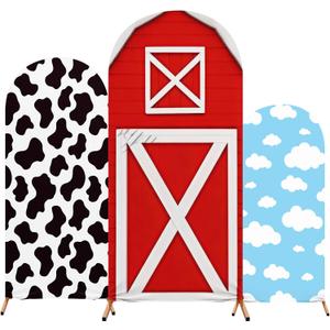 Cartoon Arch Backdrop Cover Set of 3 House Arch Covers Spandex Stretch Cow Backdrop Stand 4ft, 5ft, 6ft for Wedding Birthday Banquet Ceremony Decoration(Red,Classic)