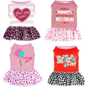 4 Pack Adorable Girl Puppy Printed Doggy Clothes for Small Dogs - Girl Holiday Apparel