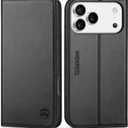 SHIELDON Genuine Leather Case Wallet for iPhone 17 Pro Max 6.9-inch 2025 | Foldable Kickstand, RFID Blocking 3 Credit Card Holder, Magnetic, Shock-Absorbent Phone Cover - Black