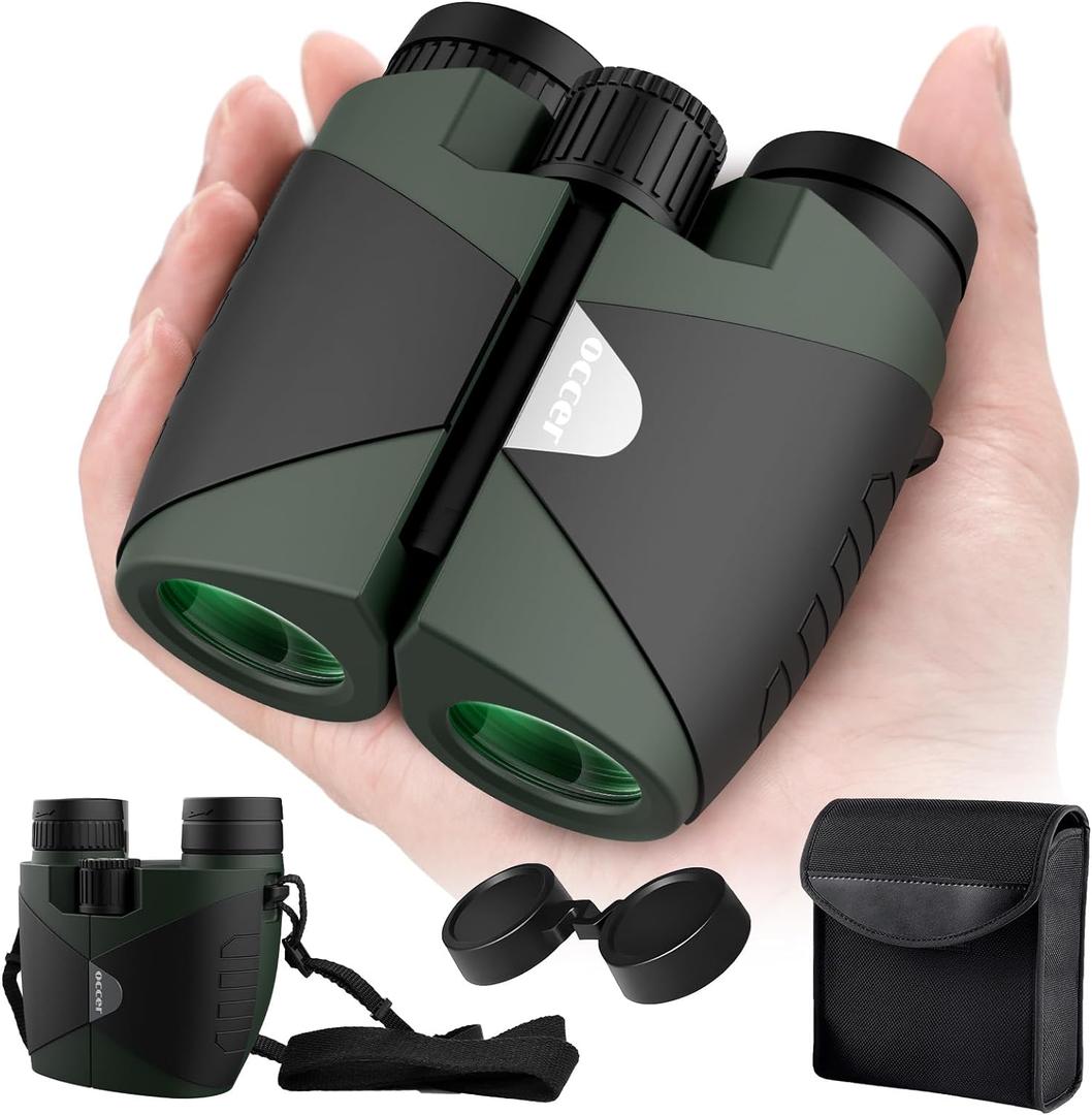15x30 Compact Binoculars for Adults and Kids - Occer Large View High Powered Binoculars for Bird Watching - Lightweight Easy Focus Binocs with Low Light Vision for Hunting Cruise Ship Travel (15x30-Green)