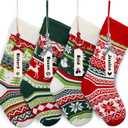 Mostop 4 Pack Knit Christmas Stockings, 19" Large Size Cable Knit Reindeer, Snowflake, Snowman Xmas Stockings with 4pcs Leather Name Tags for Xmas Holiday Christmas Party Family Decor (Bulk)