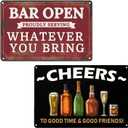 VSIIKO Bar Open and Cheers Funny Metal Tin Sign Home Bar Signs for Man Cave Coffee Small Vintage Wall Decor for Men 8x12 Inch2pcs