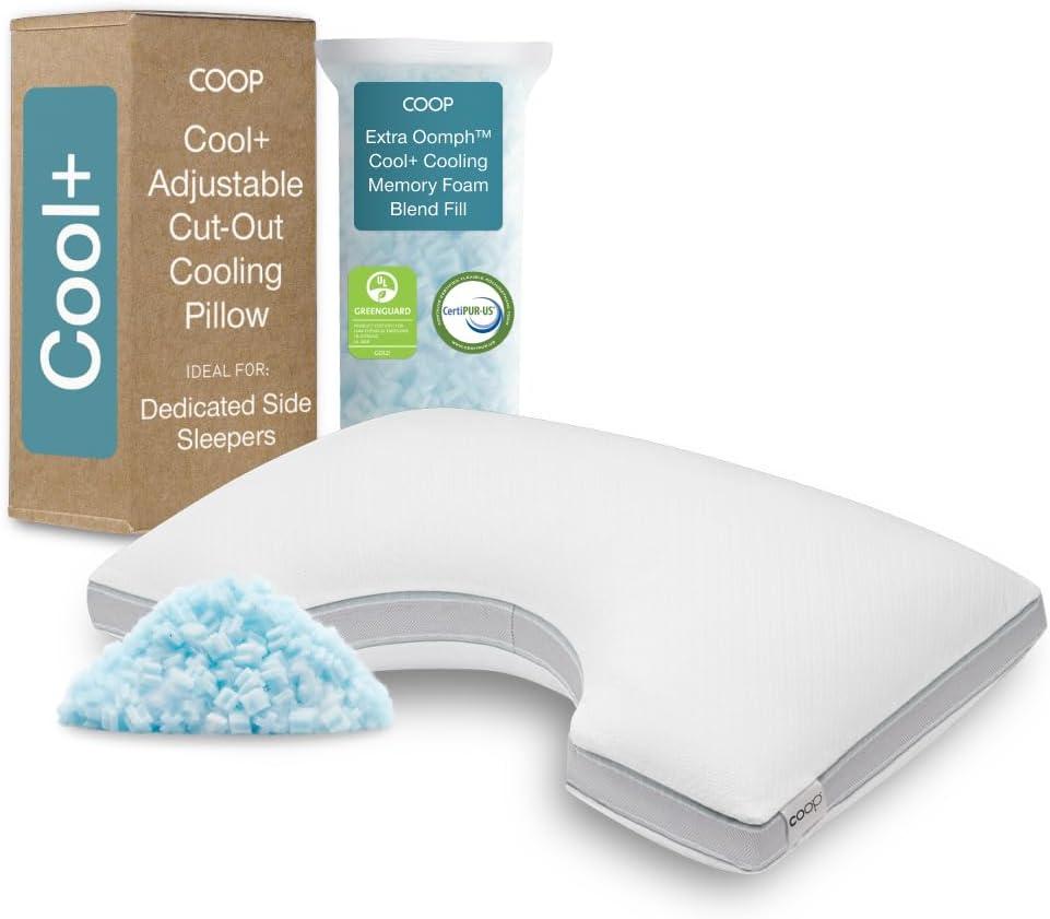 Coop Home Goods Cool+ Cut-Out Adjustable Pillow Queen with Cooling Gel & Shoulder Cut-Out for Head Support, Side Sleeper Pillow, Neck Support for Sleeping, CertiPUR-US/GREENGUARD Gold