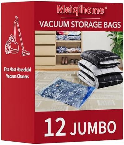 MEIQIHOME Vacuum Storage Bags, Space Saver Sealer Bags,Vacuum seal bags for clothing, Pillows, Comforters, Blankets, Bedding,Travel,12 Jumbo