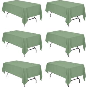 BRILLMAX 6 Pack Sage Green Tablecloths 60 x 102 Inch for 6ft Rectangle Tables - 150 GSM Polyester Fabric, 15" Standard Drop, Water, Stain & Wrinkle Resistant Cloth Cover for Wedding Dining Buffet