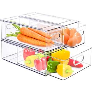 3 Pack Fridge Organizer and Storage,Clear Storge Bins with Pull-out Drawer, Fridge Drawers Clear Stackable Storage Bins Containers for Freezer, Refrigerator, Pantry, Kitchen