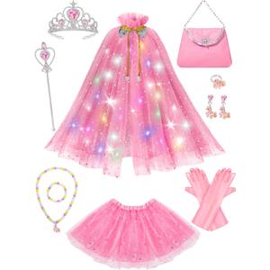 Light Up Princess Dress Up for Girls 3 4 5 6, Toddlers Dress Up Clothes, Princess Toy for Kids Birthday Gift (Royal Pink)