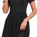 Women's 2026 Summer Short Sleeve Dresses Casual Loose Fit Swing T Shirt Dress V Neck Sundress with Pockets (Black, L)