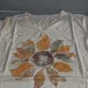 Womens Vintage Sunflower Graphic T-Shirt V Neck Short Sleeve Floral Tees Casual Loose Fit Summer Tops(L,Beige-3-229)