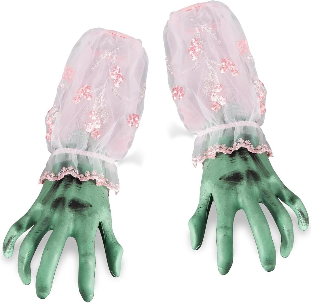 Creepy Halloween Skeleton Hands with Sleeves, Realistic Life-Sized Skeleton Hands, Severed Plastic Fake Hands for Halloween Props Decoration (Green 1pair)