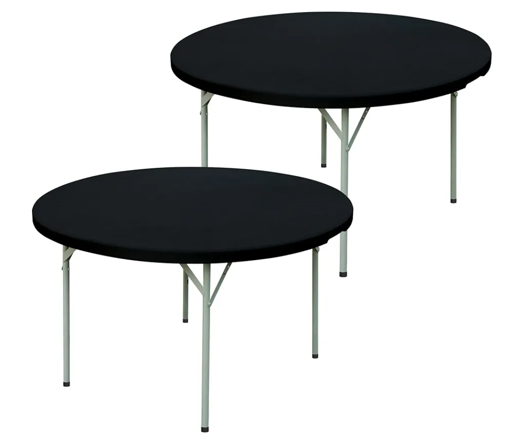 2 Pack Round Fitted Tablecloth 5ft Stretch Spandex Table Cover 60 Inch Black Washable Table Cloth Elastic Table Topper for Indoor and Outdoor