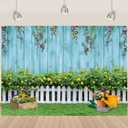 Spring Backdrop Natural Scenery Garden Backdrop for Birthday Wedding Bridal Shower Party Decor Happy Spring Banner Party Decorations White Fence Flowers 8x6ft（Polyester）