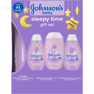 Johnson's Baby Sleepy Time Gift Set with Calming Bedtime Bath Wash, Lotion & Shampoo, Baby Bedtime Essentials with Relaxing NaturalCalm Aromas, Hypoallergenic & Paraben-Free, 3 Items