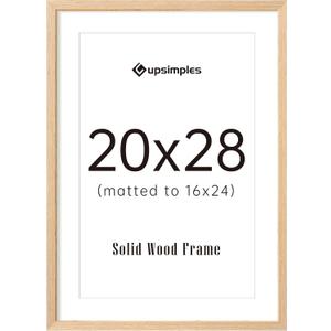 upsimples 20x28 Picture Frame Solid Wooden, Nursery Decor, 1Pack Natural | 100% Solid Wood, Fit 16x24 with Mat and 20 x 28 Poster, Wall Decor or Tabletop Display, Safe For Nursery Kids Room