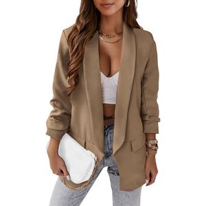 KIRUNDO Blazers for Women Oversized Business Casual 2026 Spring Fall Fashion Long Sleeve Open Front Work Office Suit Jackets (Large, Khaki)