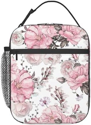 VANZEV Pink Floral Lunch Box for Kids Adults Girls Boys Flower Rose Lunch Bag Cooler Tote Reusable Insulated Lunch Bag Container Gifts for Office Picnic Travel Work School