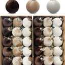 30pcs Velvet Christmas Ornaments, 2.36" Shatterproof Christmas Balls in 3 Neutral Brown Tones, Beige Xmas Tree Decorations Set for Holiday Decor
