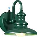 LONEDRUID Dusk to Dawn Sensor Outdoor Gooseneck Barn Light Fixtures Green Exterior Wall Sconce Lighting Rustic Outside Porch Lantern Farmhouse Wall Mount Lamp for House Garage Patio