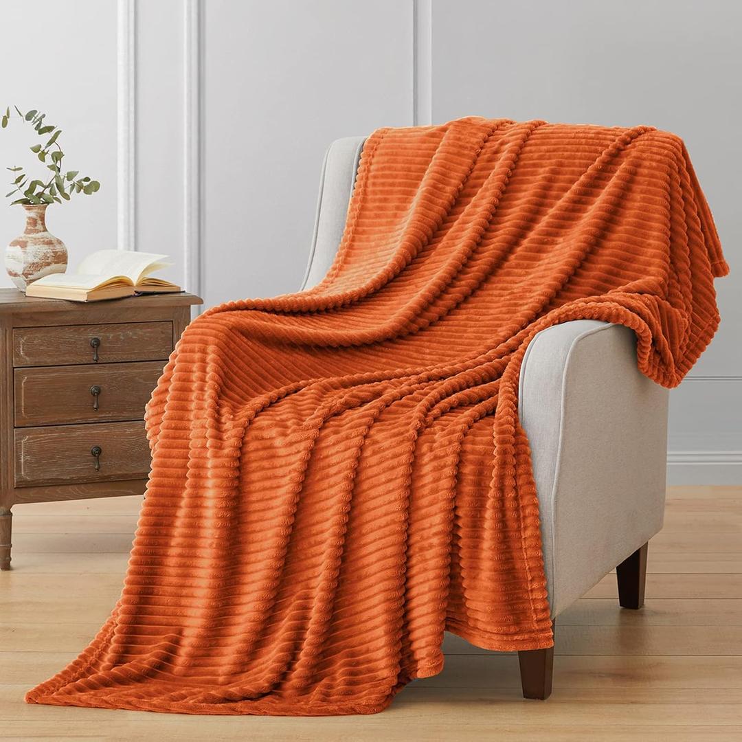Vessia Flannel Fleece Throw Blanket(50X70 Inch, Orange), Lightweight Warm Cozy Soft Couch and Bed Blanket, Plush Microfiber Sofa Throw for All Season
