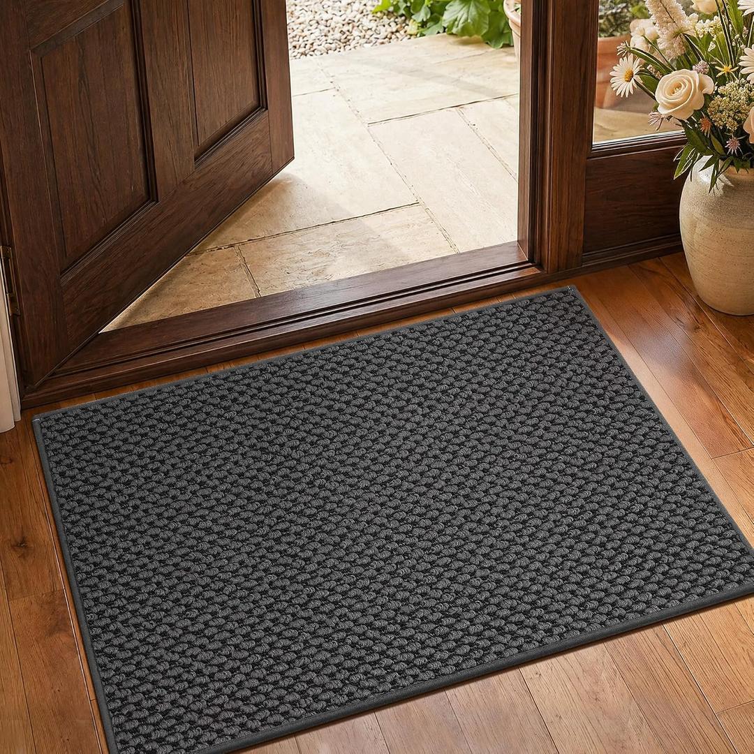 Dirt Trapper Door Mat 20"x 32",Non Slip Washable Doormat,Stain Removal and Absorbent Welcome Mat,Dog Door Mats,Low Profile Entrance Floor Mats for Front Back Door,Dark Grey