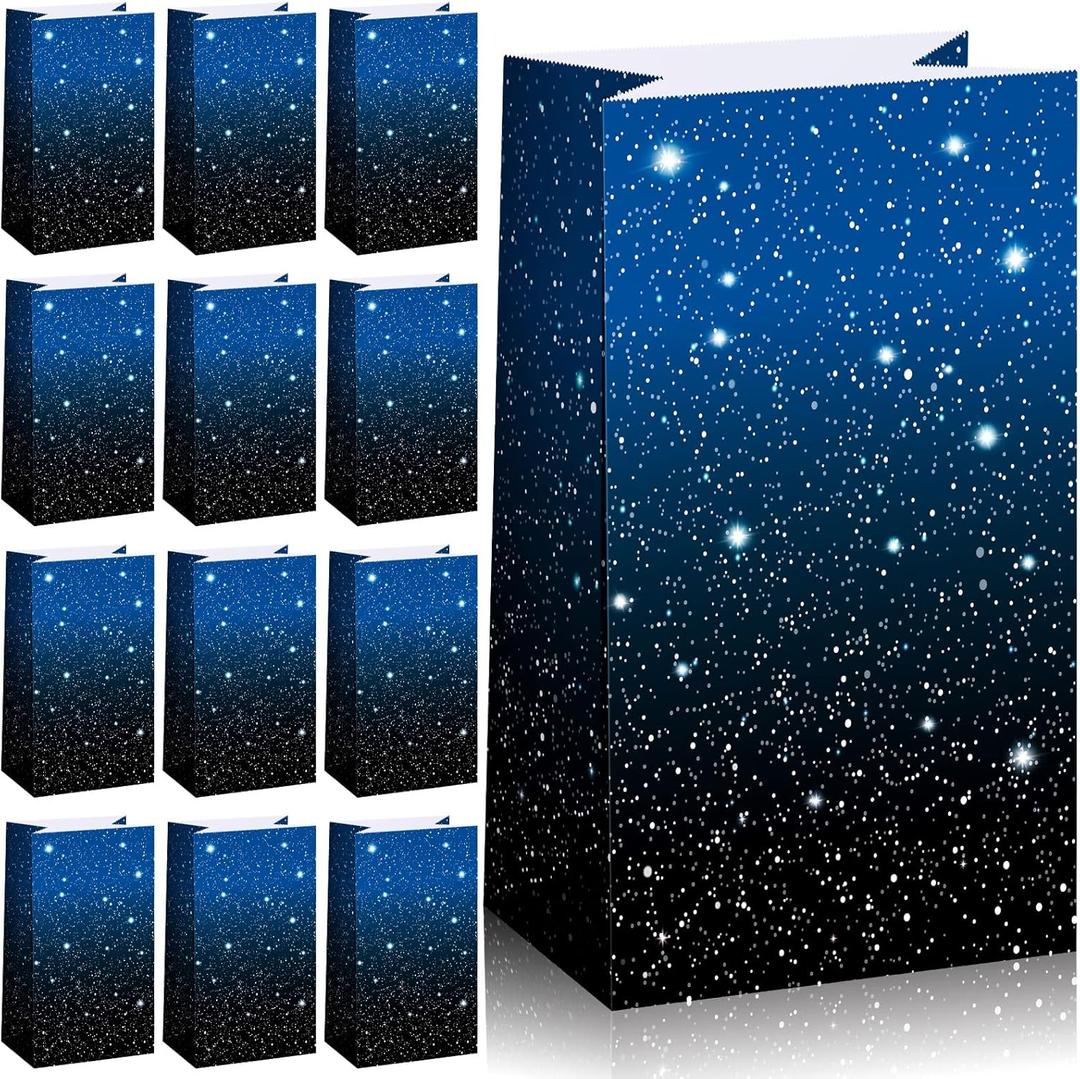 Marspark 28 Pcs Space Party Galaxy Gift Bags Starry Night Favor Bags Outer Space Stars Goodie Galaxy Party Decor Treat Candy Popcorn Gift Present