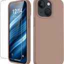 FUNMIKO Compatible with iPhone 15 Case with Screen Protector,Upgraded Liquid Silky Soft Silicone Cover,Fashionably Designed for Men Women Girls,Protective Phone Case 6.1",Light Brown