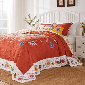 Greenland Home Barefoot Bungalow Topanga Quilted Bedspread Set, 3-Piece Jumbo Queen, Multi
