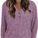 V Neck Sweaters for Women Long Sleeve Tunic Tops Knitted Casual Loose Pullover Sweaters (Small, Purple)
