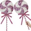 1-Piece Jumbo Sequin Candy Peppermint Christmas Decorations Glitter Candy Cane Lollipop Ornaments Tree Topper Picks Tied Bows Decorative Xmas Sprays Sweets Craft Home Decor (Pink, 11"x26.8")