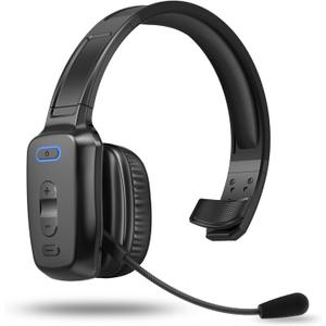Bluetooth Headset, 60hrs Noise Canceling V5.2 Over Head Headphones, Single Ear Trucker Wireless Headset with Mic, Mute Button, Multipoint, for Phones PC Computer Truck Driver Office Work - Black (Carbon)
