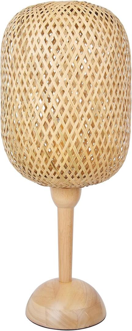 Arturesthome Large Bamboo Weaving Table Lamp with Wooden Base Eye-Caring Bedside Night Light,Wicker Table Lamp Rustic Desk Lamp for Kids Room,Home Decor (25CM*58CM)