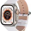 Fullmosa Leather Bands Compatible with Apple Watch Band 38mm/40mm/41mm/42mm(Series 10) White/Silver