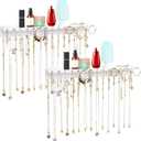 Necklace Holder, Upgraded Extra Large Wall Necklace Organizer with 30 Hooks Wall Mounted Necklace Hanger with Jewelry Tray/Cosmetics Shelf Rustic Pine Wood Holder (2 Pack-Double White)