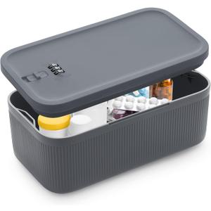 Lockable Storage Box, Small Lock Box with Combination Code for Phone/Medicine Safe/Food Home/Refrigerator/Office/Personal Items/Travel/Gift,9.25 x 5.04 x 3.62 (Gray)