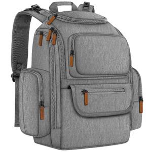 Mancro Diaper Bag Backpack, Multifunctional Baby Diaper Bag Backpack For Men Women with Stroller Straps, Travel Water Resistant Baby Diaper Backpack with 2 Side Insulated Pockets, White Grey (Large)