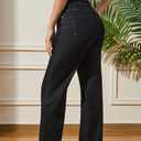 Womens Jeans High Waisted Stretchy Straight Leg Split Hem Jeans for Women Trendy Classic Denim,Black 8
