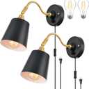 TRLIFE Wall Sconces Plug in, Dimmable Wall Lights with Plug in Cord Adjustable Lighting Angle Wall Mounted Light with On/Off Rotary Switch for Bedside, Bedroom, Over Mirror(2 Pack, 2 Bulbs Included) (Black)