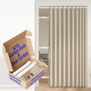 AJAZZ 100% Blackout Accordion Door Invisible Folding Accordion Doors Interior Magnetic Door Curtain for Bedroom Living Room Doorway Curtain Sets Included Rod, 1Pack, W55 x L80 Inch, Cream Yellow