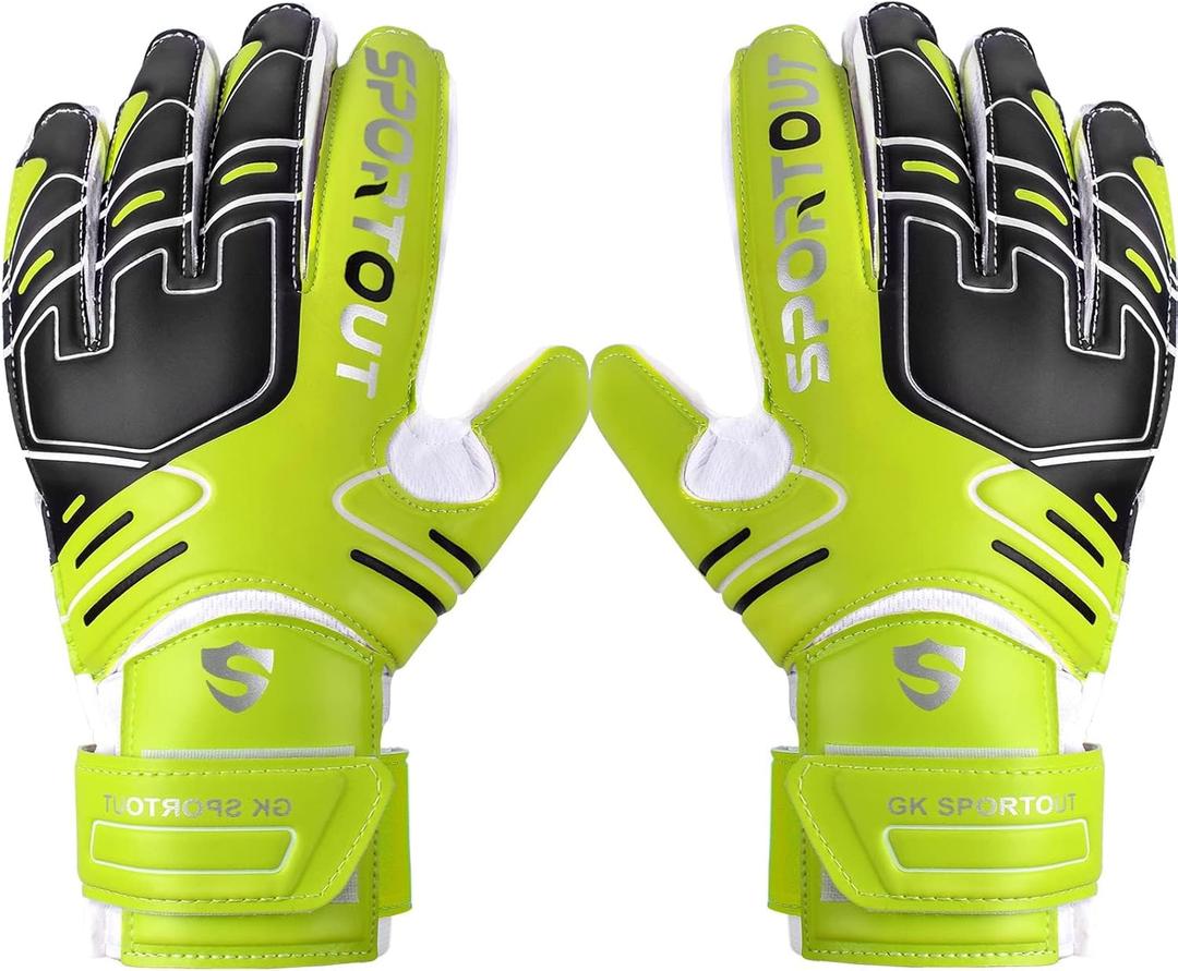 Sportout Youth&Adult Goalie Goalkeeper Gloves,Strong Grip for The Toughest Saves, with Finger Protect & 4+3MM Latex to Give Splendid Protection to Prevent Injuries,4 Colors (6, Green)