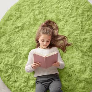 OLANLY Grass Green Round Rugs for Bedroom - Machine Washable, 5 ft Circle Area Rugs for Living Room, Soft and Fluffy Shaggy Carpet for Teen Girls and Boys, Nursery Rooms, Dorms, Home Decor Aesthetic