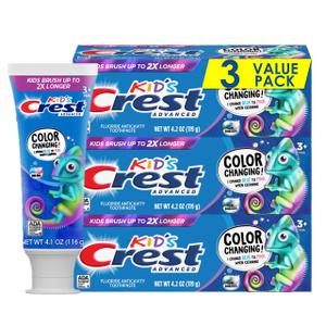 Crest Advanced Kids' Fluoride Toothpaste, Bubblegum Flavor, 4.2 oz, 3 Count, Color-Changing Anticavity Toothpaste